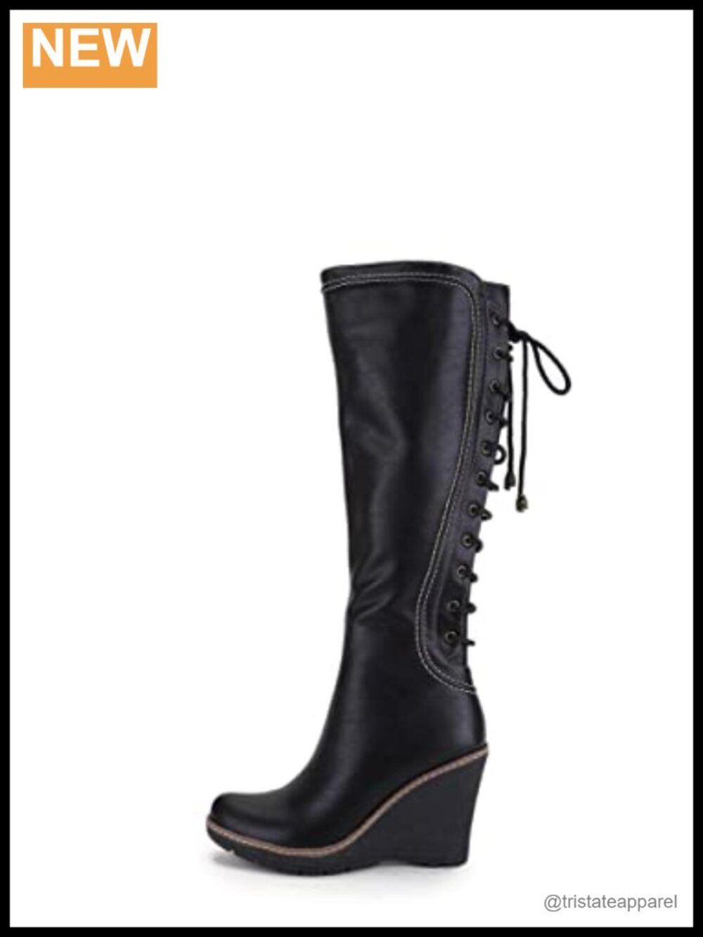 ANN CREEK Women's Knee-High Wedge Boots Faux Leather Side Zip 3.75" Heel